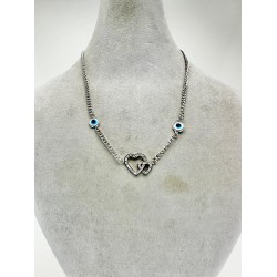 Gümüş Çift Kalpli Nazar Boncuklu Kolye